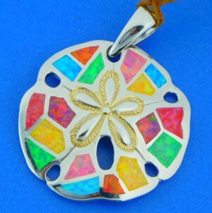 sterling silver sand dollar opal pendant