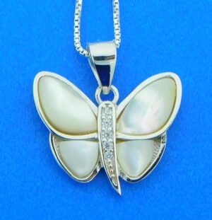 sterling silver & mother of pearl butterfly pendant