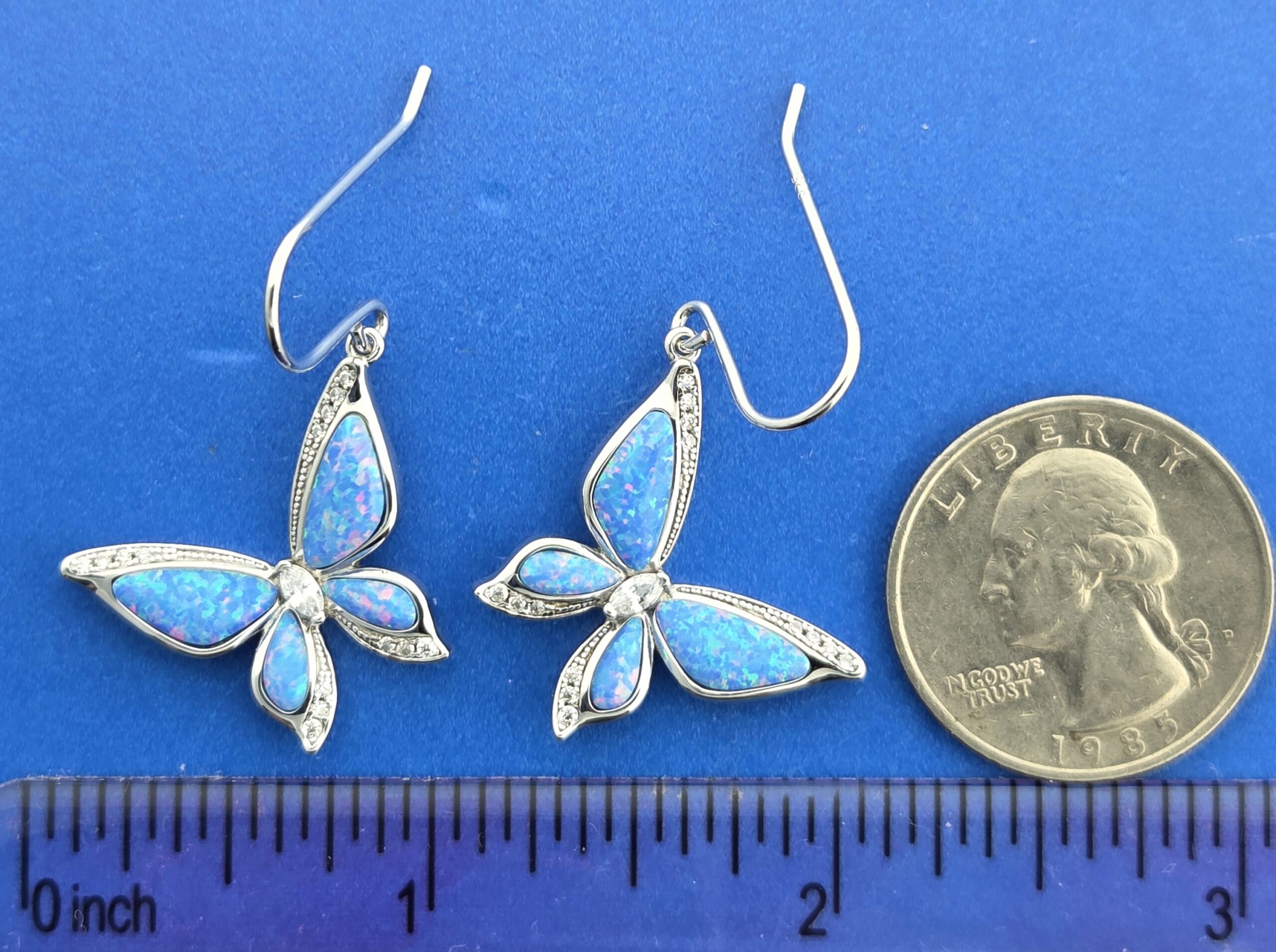 Alamea Butterfly Earrings, Sterling Silver & Opals 3 Alamea Butterfly Earrings, Sterling Silver & Opals - Image 3