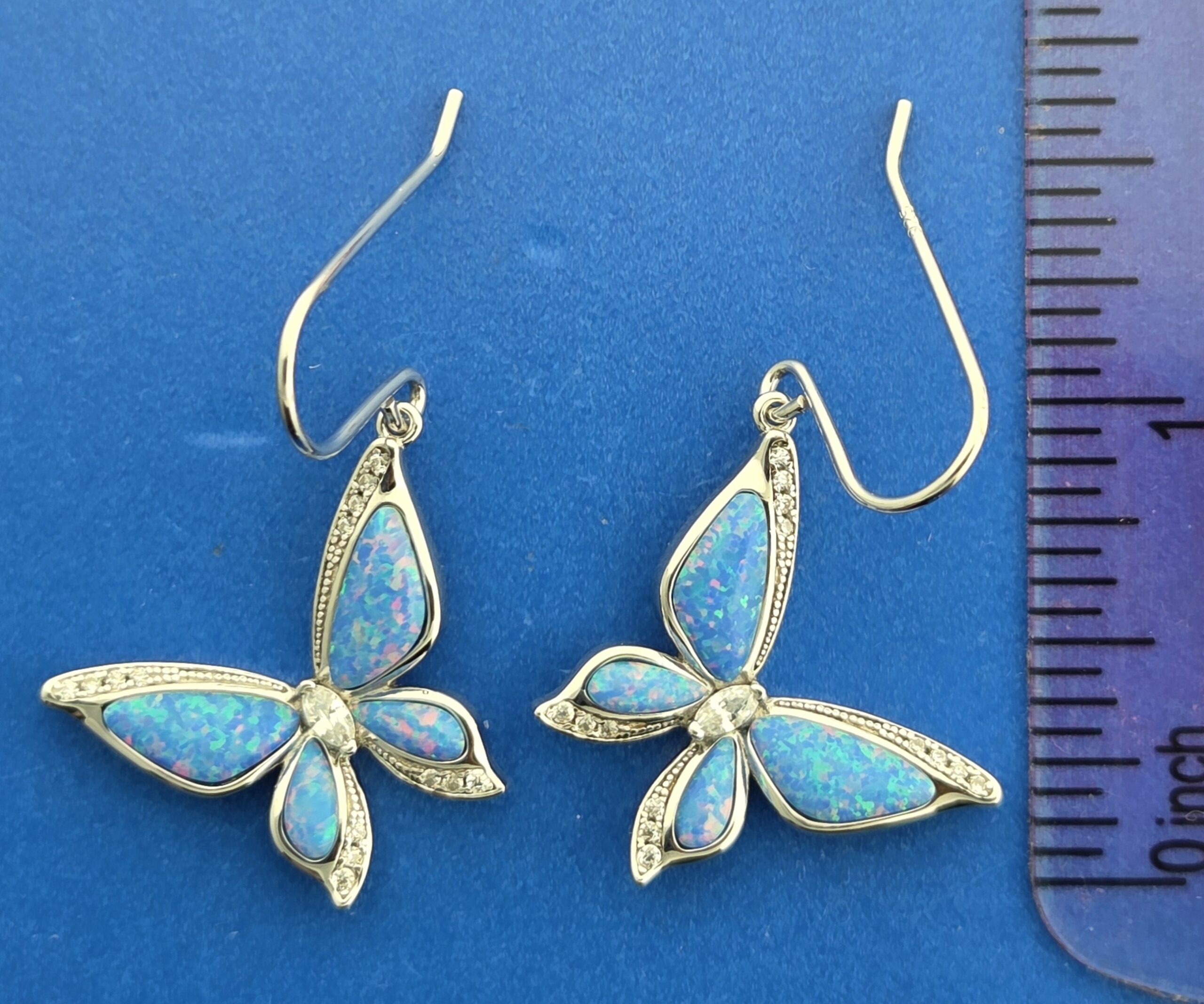 Alamea Butterfly Earrings, Sterling Silver & Opals 4 Alamea Butterfly Earrings, Sterling Silver & Opals - Image 4