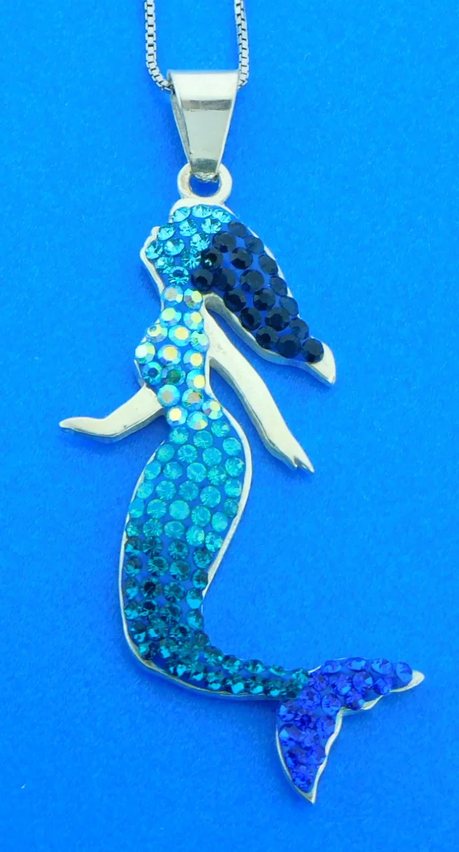 sterling silver & crystals mermaid pendant