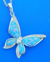 sterling silver opal butterfly pendant