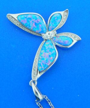 sterling silver opal butterfly pendant