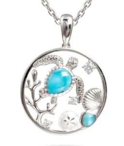sterling silver and larimar sea turtle pendant