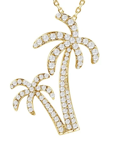 Alamea Palm Tree Pendant, Sterling Silver and 14K Gold Plated 3 sterling silver alamea palm tree pendant gold plated