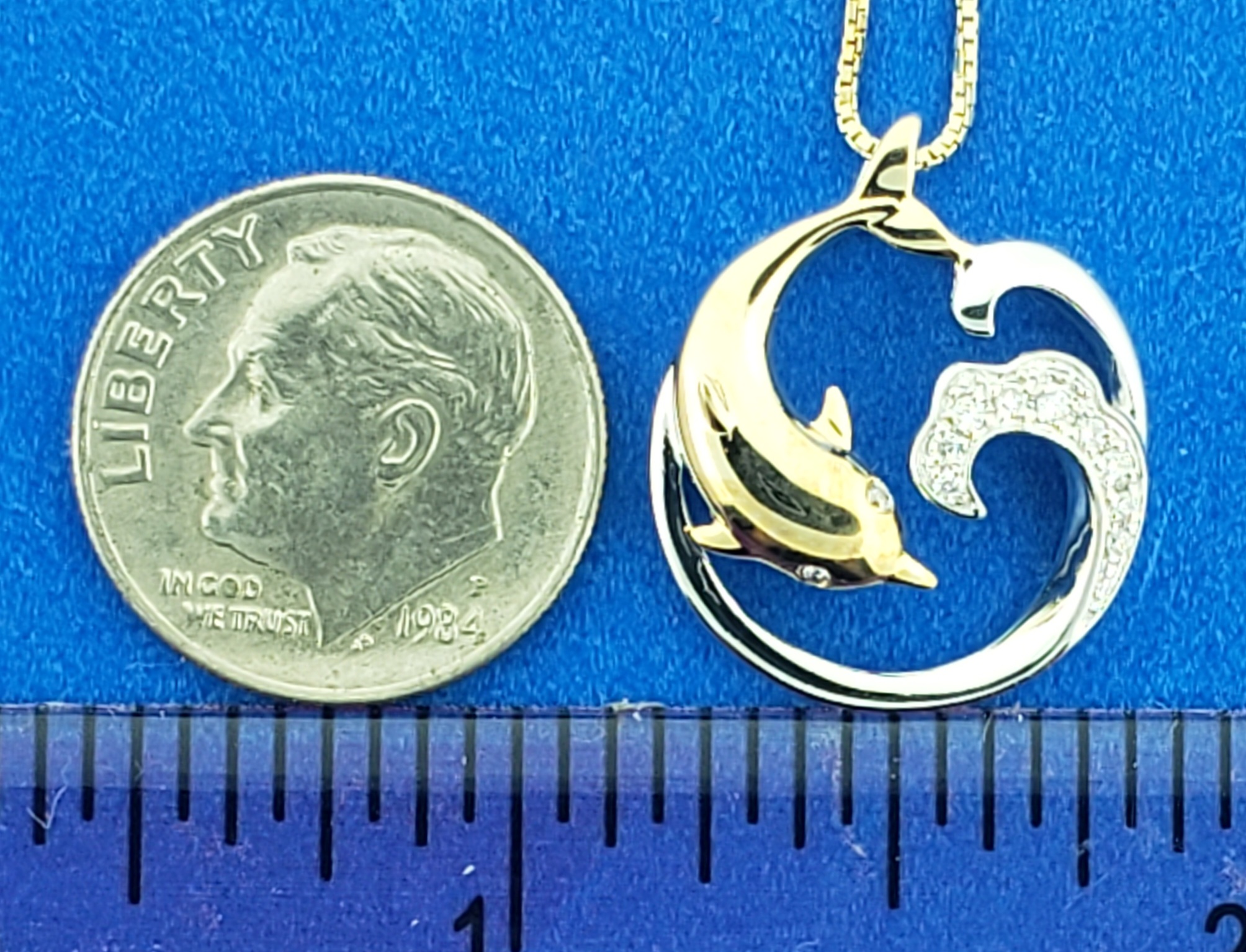 Alamea Dolphin Wave Pendant, 14K 2-Tone 6 Alamea Dolphin Wave Pendant, 14K 2-Tone - Image 6