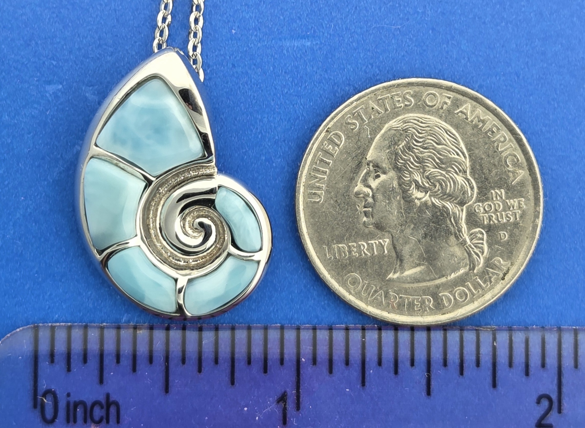Alamea Nautilus Shell Pendant, Sterling Silver & Larimar 4 Alamea Nautilus Shell Pendant, Sterling Silver & Larimar - Image 4