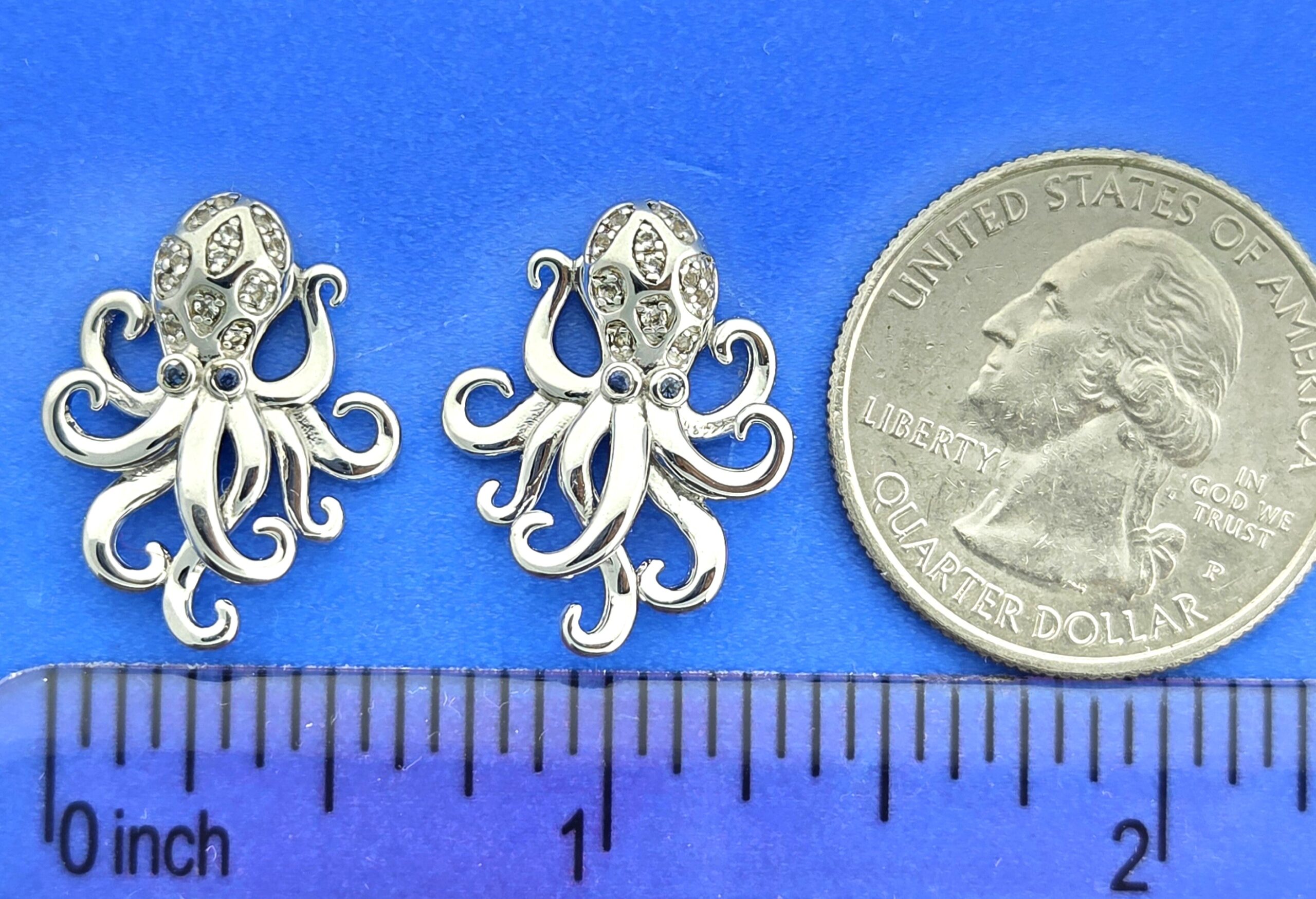 Alamea Octopus Earrings, Sterling Silver & Topaz 3 Alamea Octopus Earrings, Sterling Silver & Topaz - Image 3