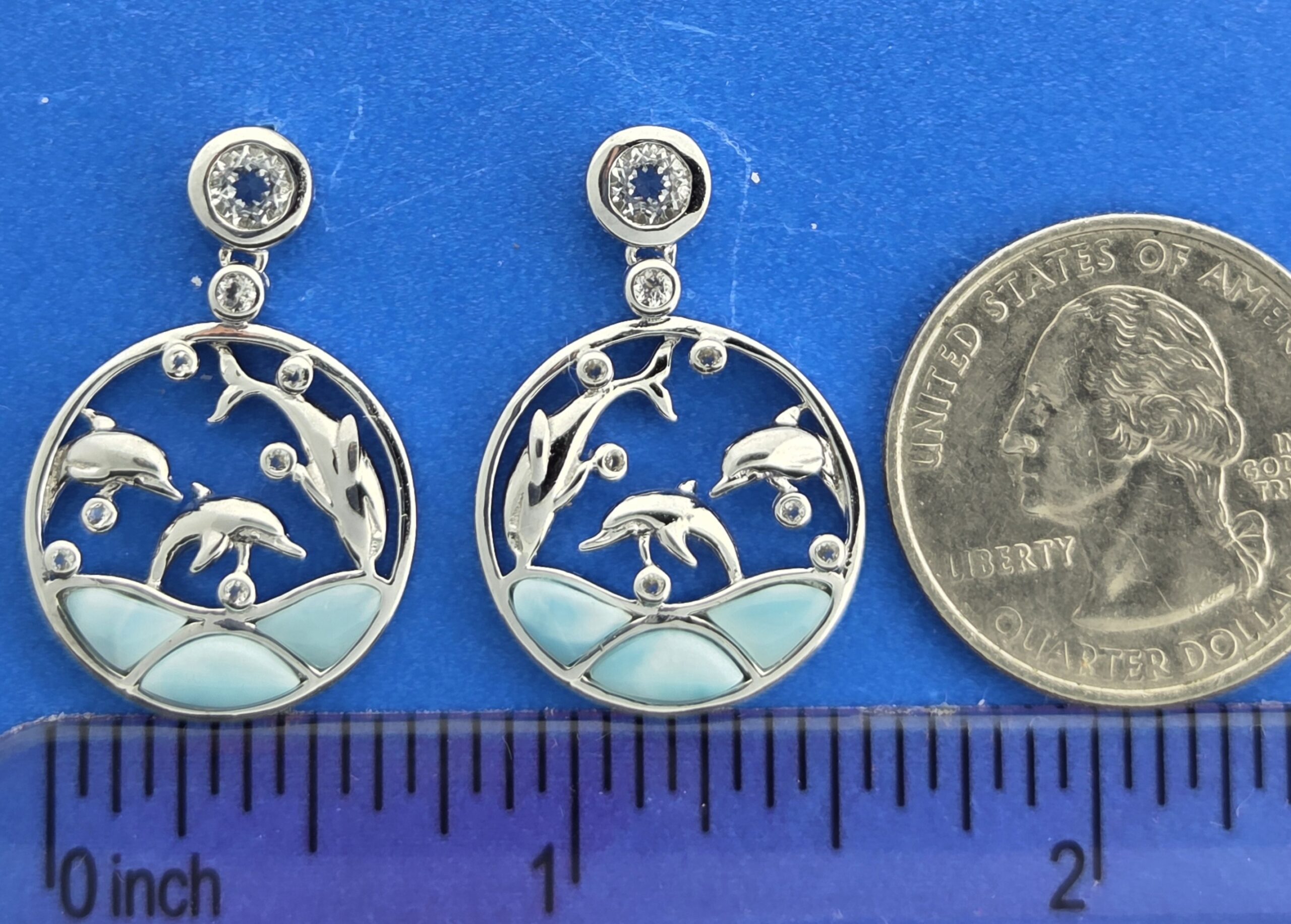 Alamea Dolphin Larimar Earrings, Sterling Silver 4 Alamea Dolphin Larimar Earrings, Sterling Silver - Image 4