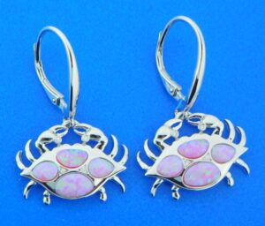 sterling silver pink opal crab dangle earrings