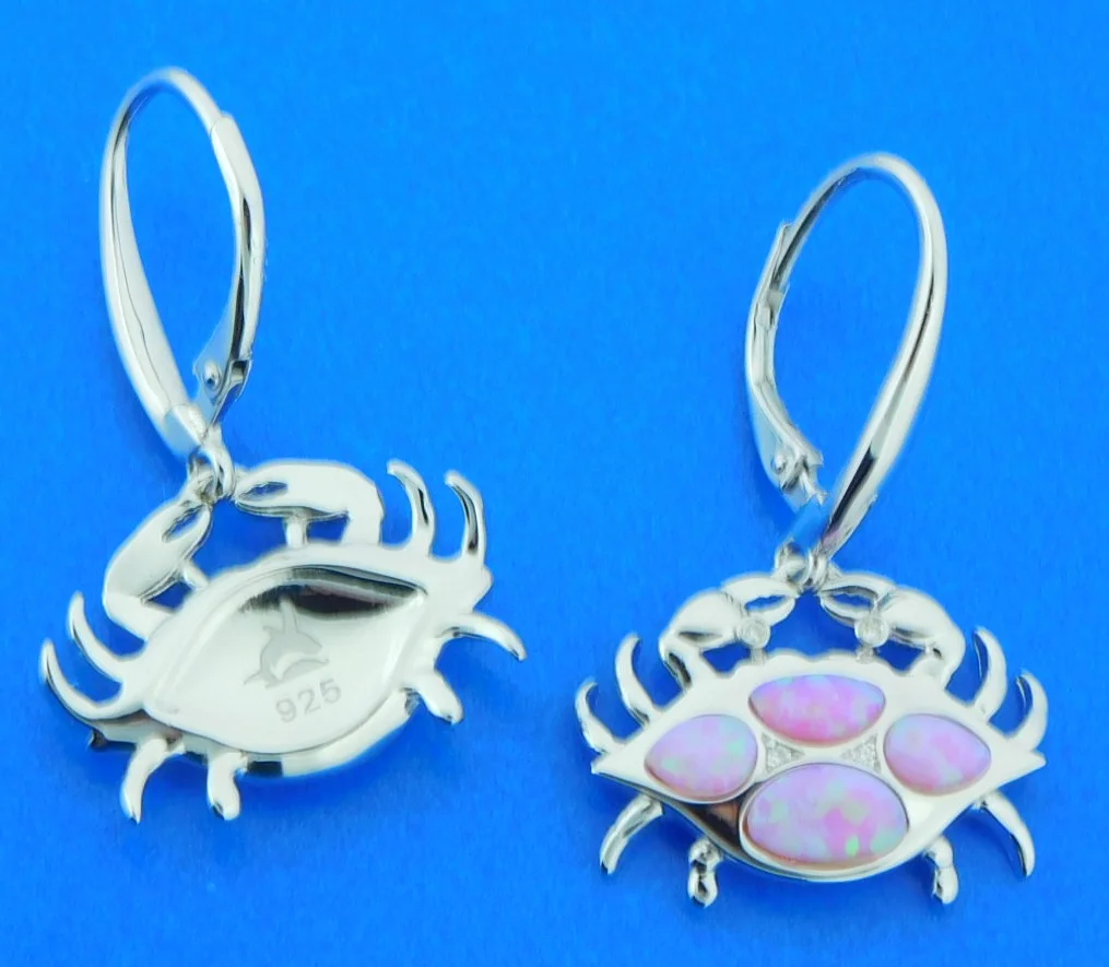 Alamea Crab Earrings, Sterling Silver & Pink Opals 2 sterling silver pink opal crab dangle earrings