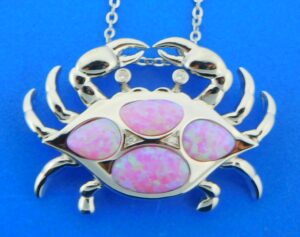 sterling silver & pink opal crab pendant