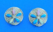 sterling silver sand dollar opal post earrings