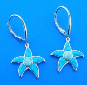 sterling silver starfish earrings opal & larimar