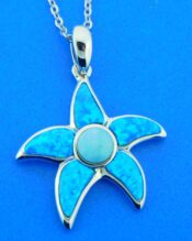 sterling silver starfish pendant, larimar & opal
