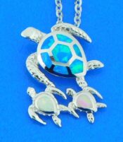sterling silver sea turtle multi colors opals pendant