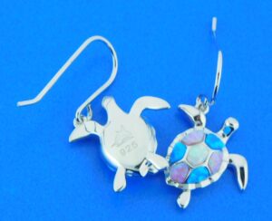 sterling silver sea turtle opal earrings