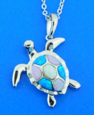 sterling silver sea turtle opal pendant