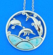 sterling silver swimming dolphin larimar pendant