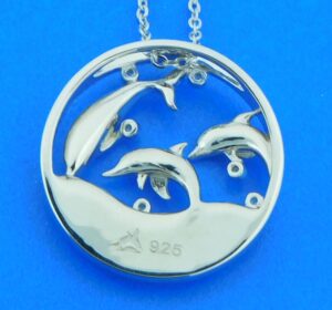 sterling silver swimming dolphin opal pendant