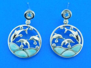 sterling silver swimming dolphin larimar earrings