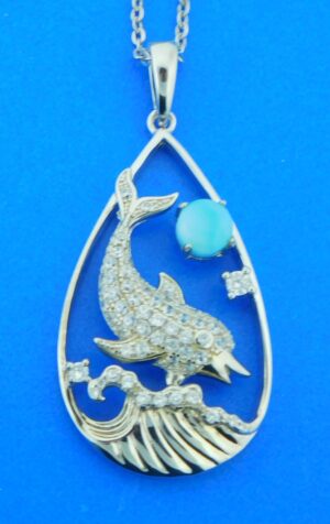 sterling silver & larimar dolphin wave pendant