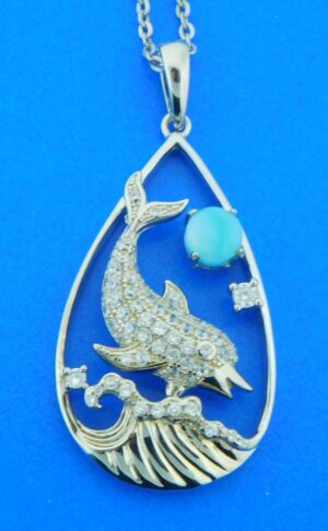 sterling silver & larimar dolphin wave pendant