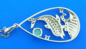 sterling silver & larimar dolphin wave pendant