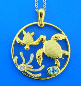 sterling silver gold plated sea turtle pendant