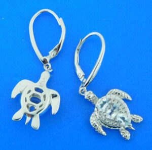 sterling silver sea turtle dangle lever back earrings