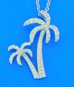 sterling silver cz palm tree pendant