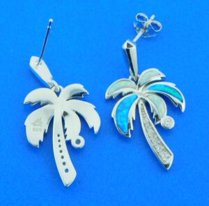 sterling silver palm tree opal earrings