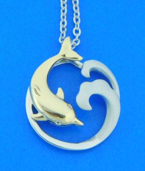 sterling silver & 14k dolphin wave pendant