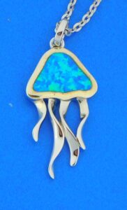 sterling silver opal jellyfish pendant