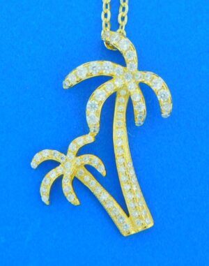 gold plated palm tree pendant, sterling silver