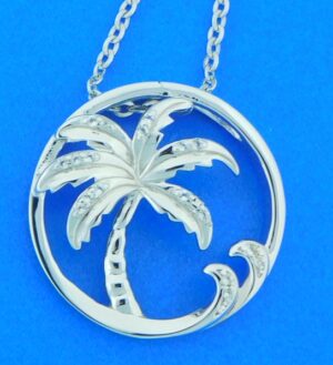 sterling silver palm tree wave pendant