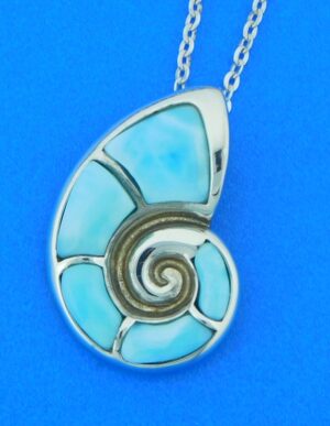 sterling silver & larimar nautilus shell pendant