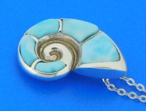 sterling silver & larimar nautilus shell pendant