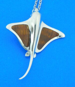 koa wood stingray pendant sterling silver