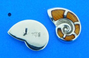 sterling silver nautilus shell koa wood earrings