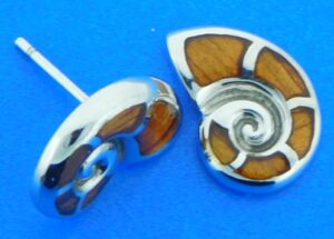 sterling silver nautilus shell koa wood earrings