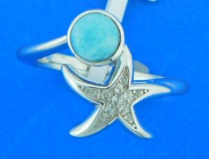 sterling silver & larimar starfish ring