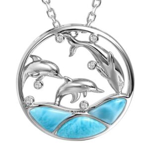 sterling silver dolphin larimar pendant