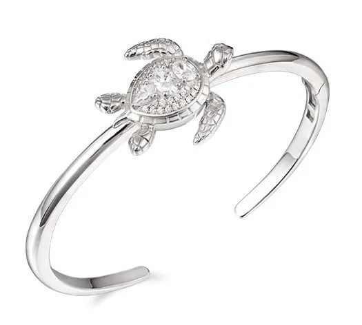 Alamea Sea Turtle Bangle Cuff Bracelet, Sterling Silver 6 sterling silver sea turtle cuff bracelet