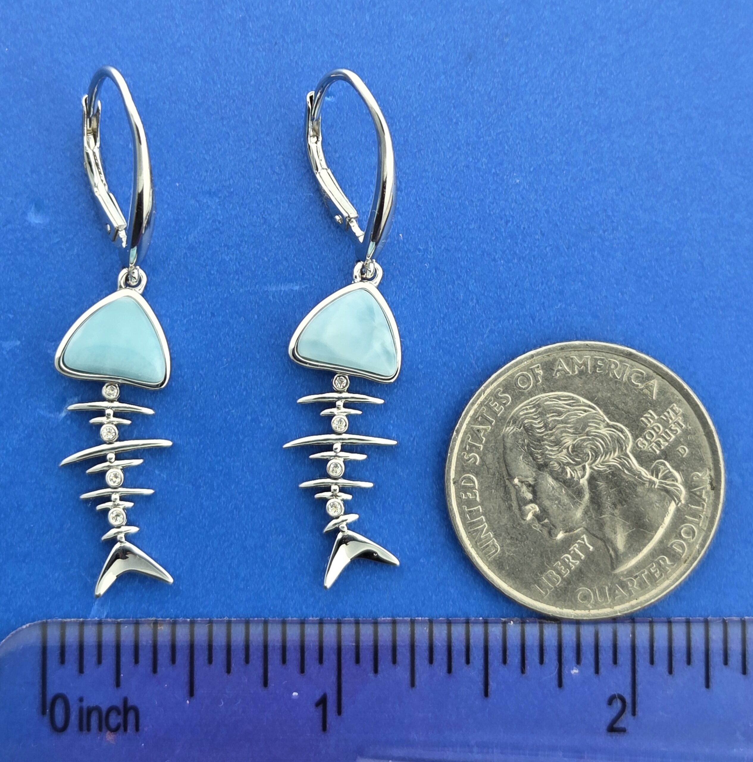 Alamea Bonefish Earrings, Sterling Silver, Larimar & Topaz 4 Alamea Bonefish Earrings, Sterling Silver, Larimar & Topaz - Image 4