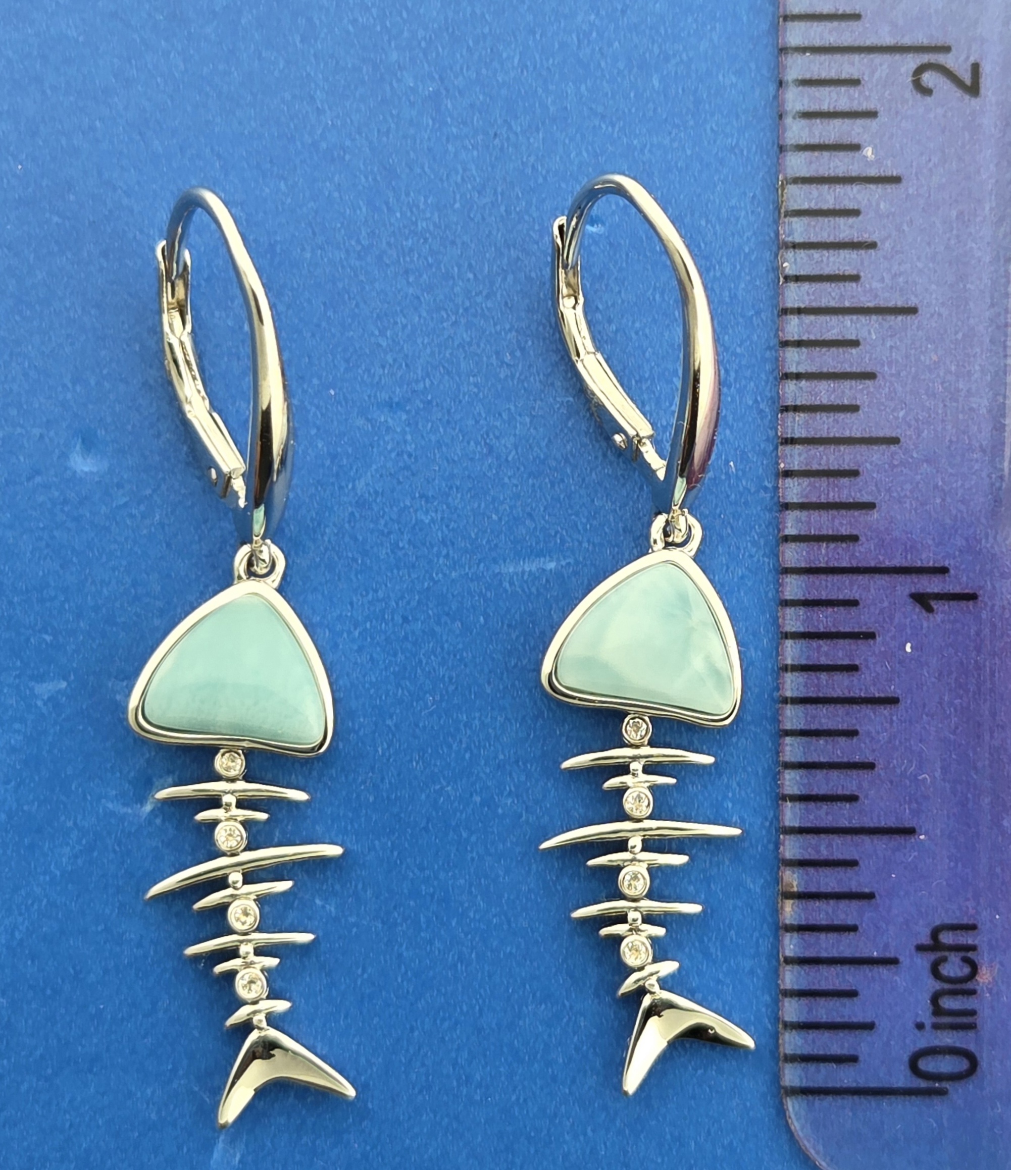 Alamea Bonefish Earrings, Sterling Silver, Larimar & Topaz 5 Alamea Bonefish Earrings, Sterling Silver, Larimar & Topaz - Image 5
