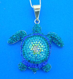 sterling silver & crystal sea turtle pendant