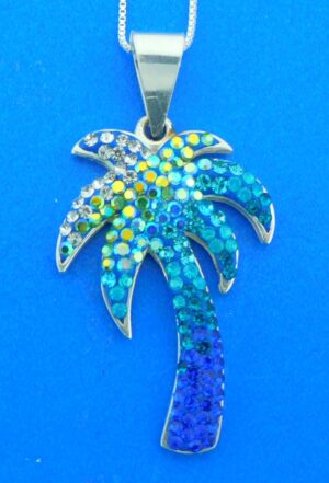 sterling silver crystal palm tree pendant