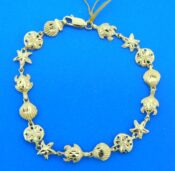 14k sea life shell, sea turtle sand dollar starfish bracelet