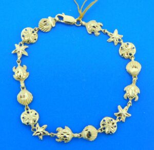 14k sea life shell, sea turtle sand dollar starfish bracelet